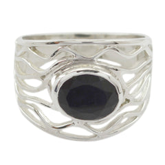 Saanvi Black Solitaire Fashion Ring with Silver Design Black Onyx Black