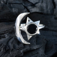 Marie Black Solitaire Moon Star Ring in Silver