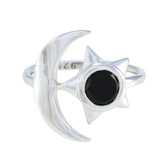 Marie Black Solitaire Moon Star Ring in Silver Black Onyx Black