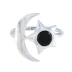 Marie Black Solitaire Moon Star Ring in Silver Black Onyx Black