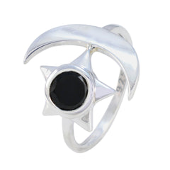 Marie Black Solitaire Moon Star Ring in Silver