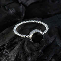 Hannah Black Solitaire Ring with Beaded Silver Band