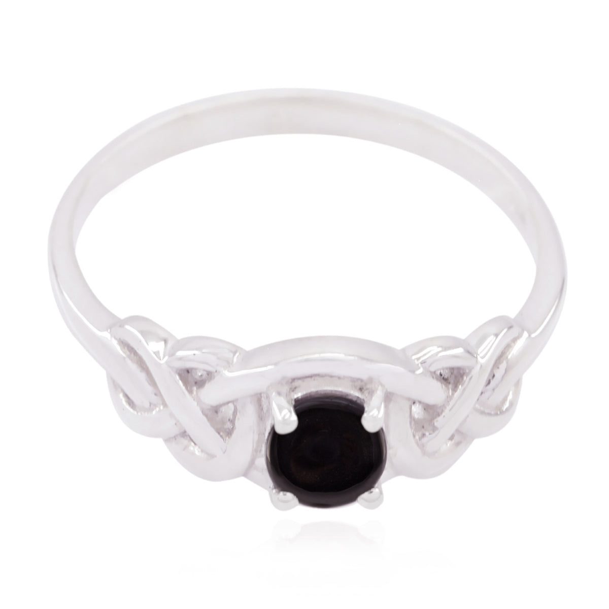 Yuki Elegant Black Solitaire Ring in Sterling Silver Black Onyx Black