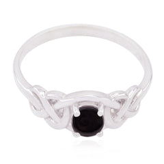 Yuki Elegant Black Solitaire Ring in Sterling Silver Black Onyx Black