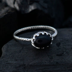 Lily Black Solitaire Ring with Elegant Silver Band