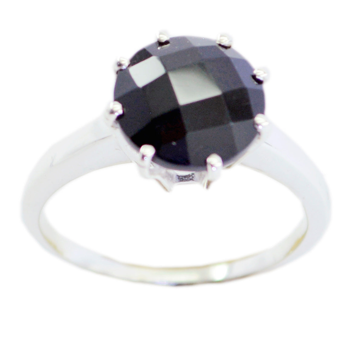 Wen Black Solitaire Ring with Faceted Gemstone Black Onyx Black