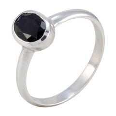 Autumn Black Solitaire Ring with Sterling Silver Band