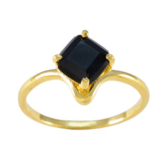 Xiu Black Solitaire Ring for Women with Gold Band