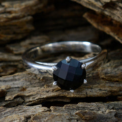 Chen Black Solitaire Ring for Women with Silver Band
