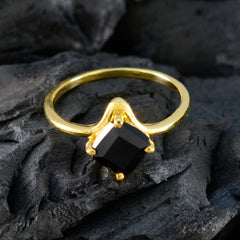 Xiu Black Solitaire Ring for Women with Gold Band