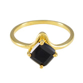 Xiu Black Solitaire Ring for Women with Gold Band Black Onyx Black