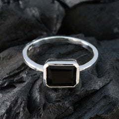 Mia Black Solitaire Ring for Women in Silver
