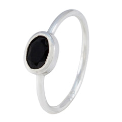 Putri Black Solitaire Ring for Women in Sterling Silver