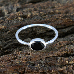 Putri Black Solitaire Ring for Women in Sterling Silver