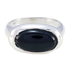 Saanvi black solitaire ring for women with oval black stone set in silver band