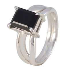 Saanvi Black Solitaire Ring for Women Silver Band