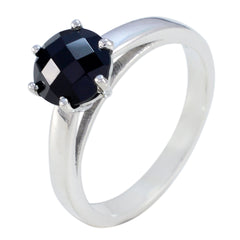 Chen Black Solitaire Ring for Women with Silver Band