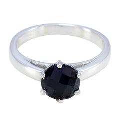 Chen Black Solitaire Ring for Women with Silver Band Black Onyx Black