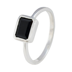 Mia Black Solitaire Ring for Women in Silver
