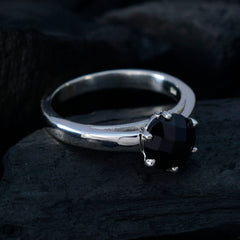 Chen Black Solitaire Ring for Women with Silver Band