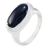 Saanvi black solitaire ring for women with oval black gemstone set in silver band
