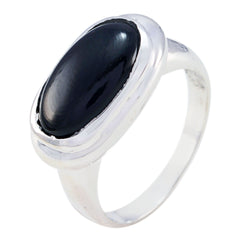 Saanvi black solitaire ring for women with oval black gemstone set in silver band