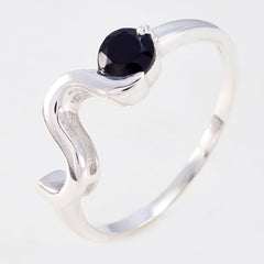 Audrey Black Solitaire Ring for Women with Silver Wave Design