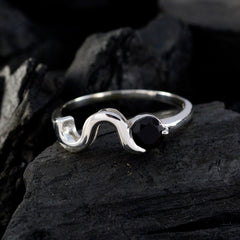 Audrey Black Solitaire Ring for Women with Silver Wave Design