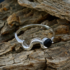 Audrey Black Solitaire Ring for Women with Silver Wave Design