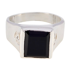 Greta Black Solitaire Ring with Sleek Silver Band