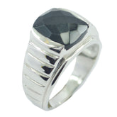 Genesis Black Solitaire Ring India with Silver Band Black Onyx Black