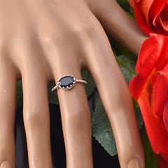 Xiu Black Solitaire Ring India with Oval Gemstone