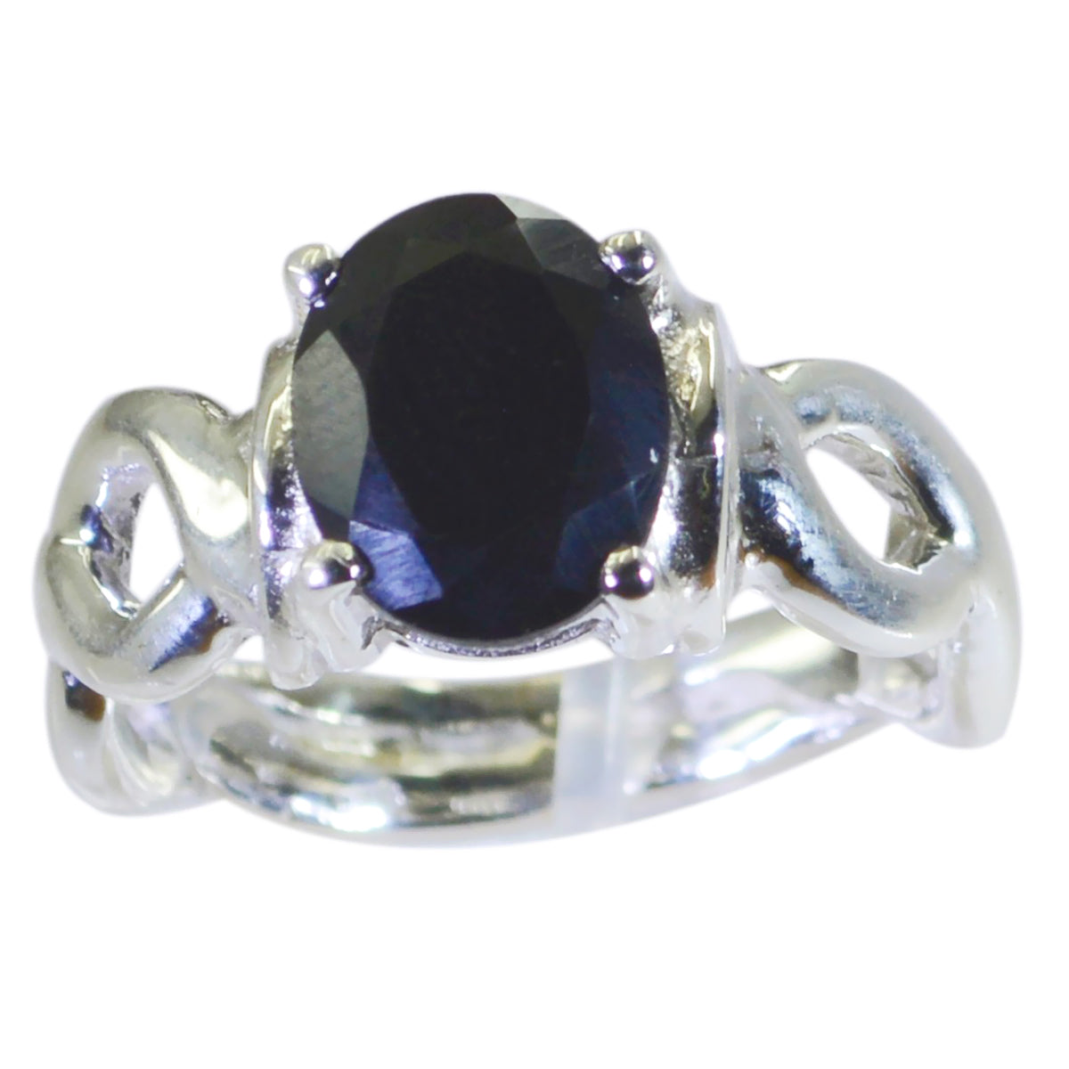 Aaliyah Black Solitaire Ring India with Silver Twist Band Black Onyx Black