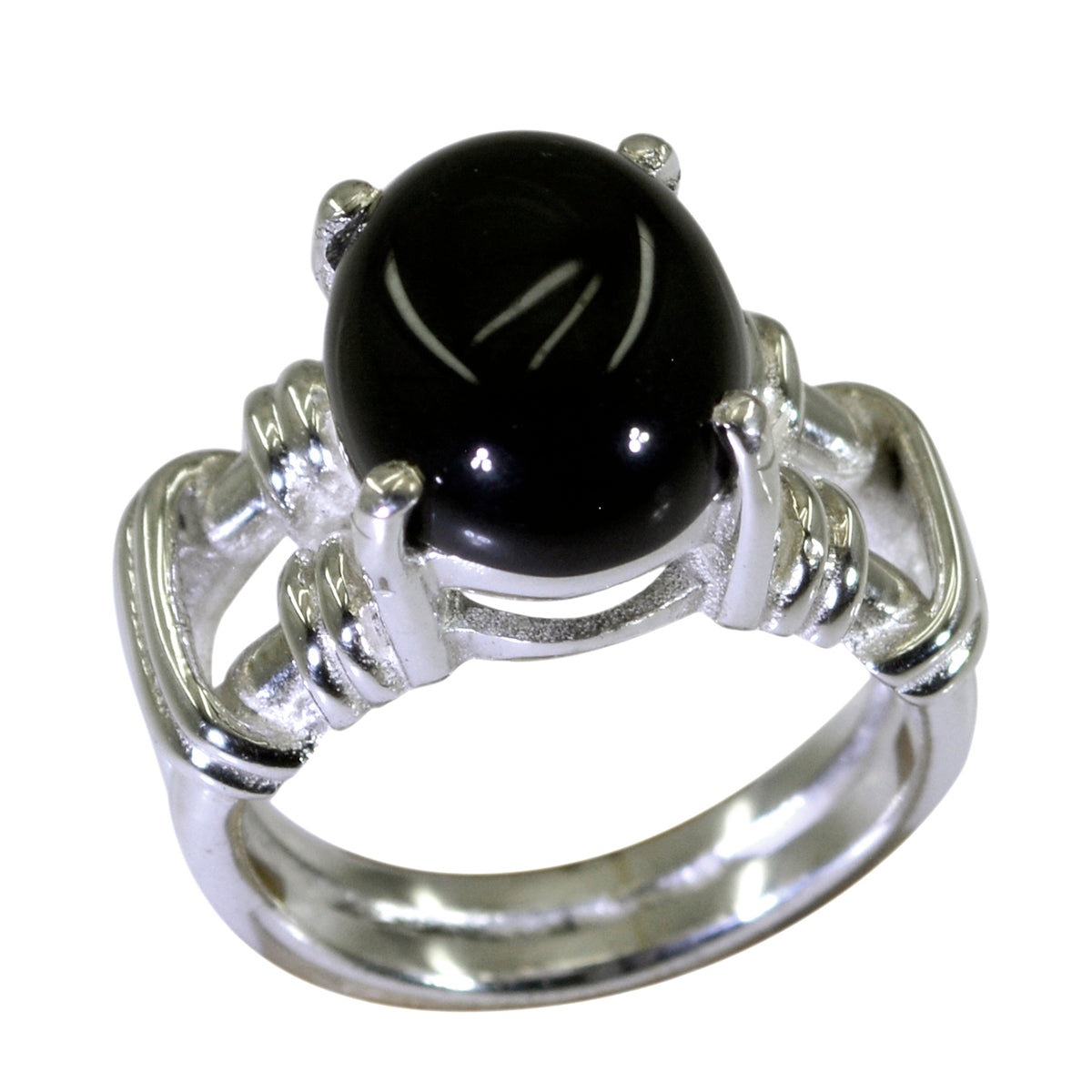 Natcha Black Solitaire Ring India Silver Band Black Onyx Black
