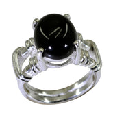 Natcha Black Solitaire Ring India Silver Band Black Onyx Black