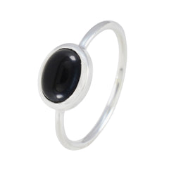 Nari Black Solitaire Ring India with Silver Band