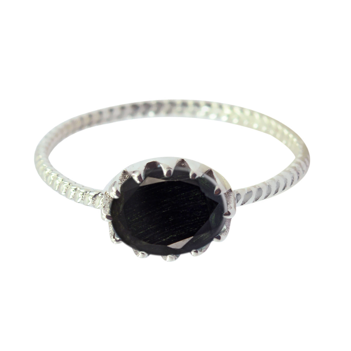 Xiu Black Solitaire Ring India with Oval Gemstone Black Onyx Black