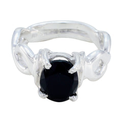 Aaliyah Black Solitaire Ring India with Silver Twist Band