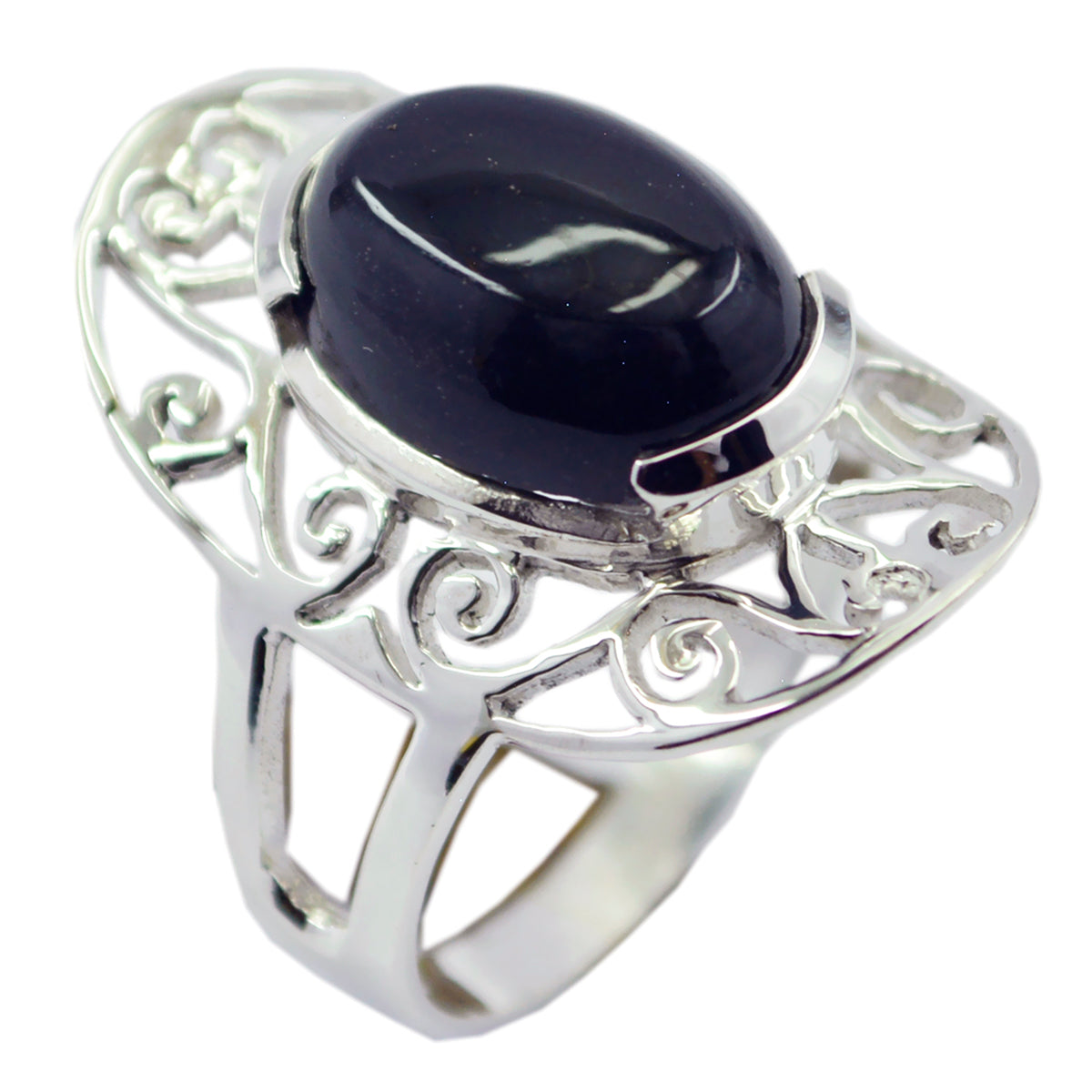 Violet Black Solitaire Ring with Elegant Silver Design Black Onyx Black