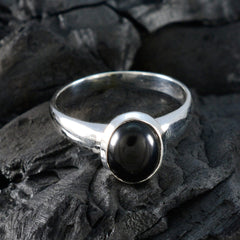 Ines Elegant Black Solitaire Ring in Silver Band