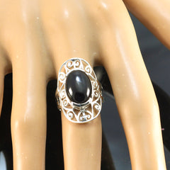 Violet Black Solitaire Ring with Elegant Silver Design