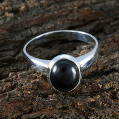 Ines Elegant Black Solitaire Ring in Silver Band