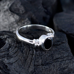 Meera Black Solitaire Ring with Elegant Silver Band