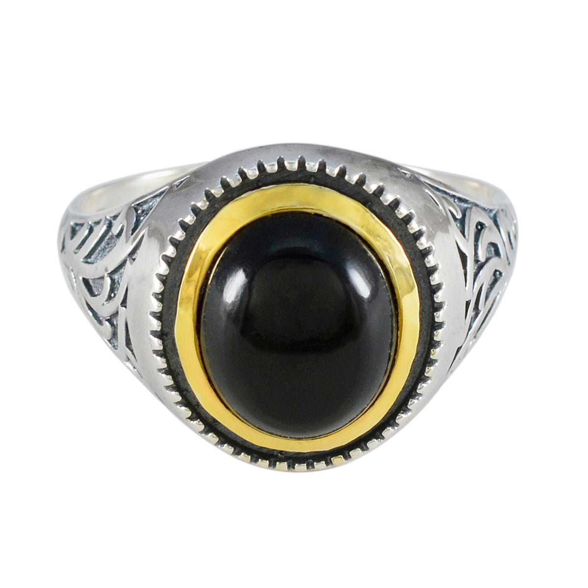 Hazel Filigree Black Solitaire Ring Black Onyx Black