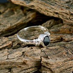 Meera Black Solitaire Ring with Elegant Silver Band