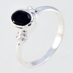 Meera Black Solitaire Ring with Elegant Silver Band