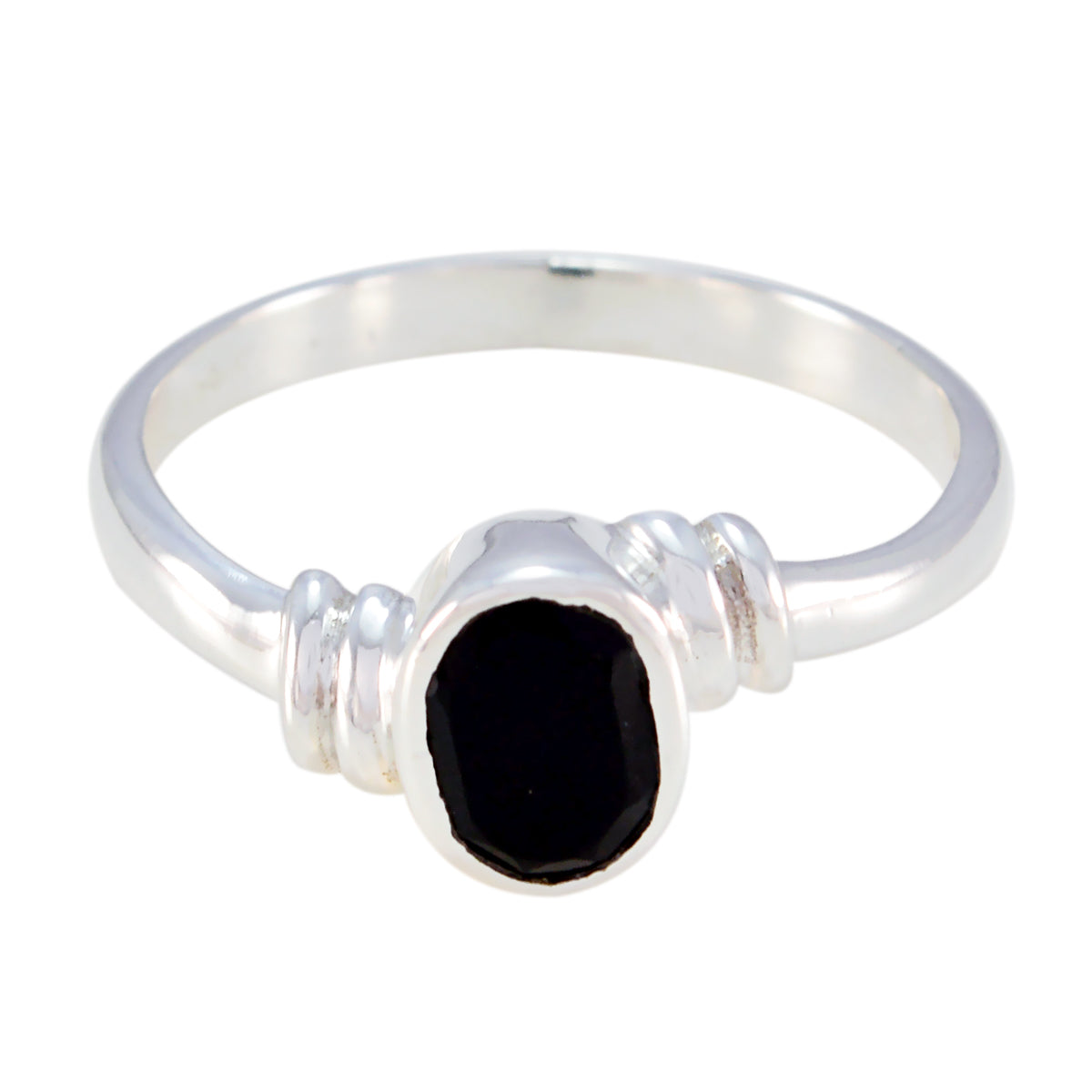 Meera Black Solitaire Ring with Elegant Silver Band Black Onyx Black