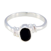 Meera Black Solitaire Ring with Elegant Silver Band Black Onyx Black