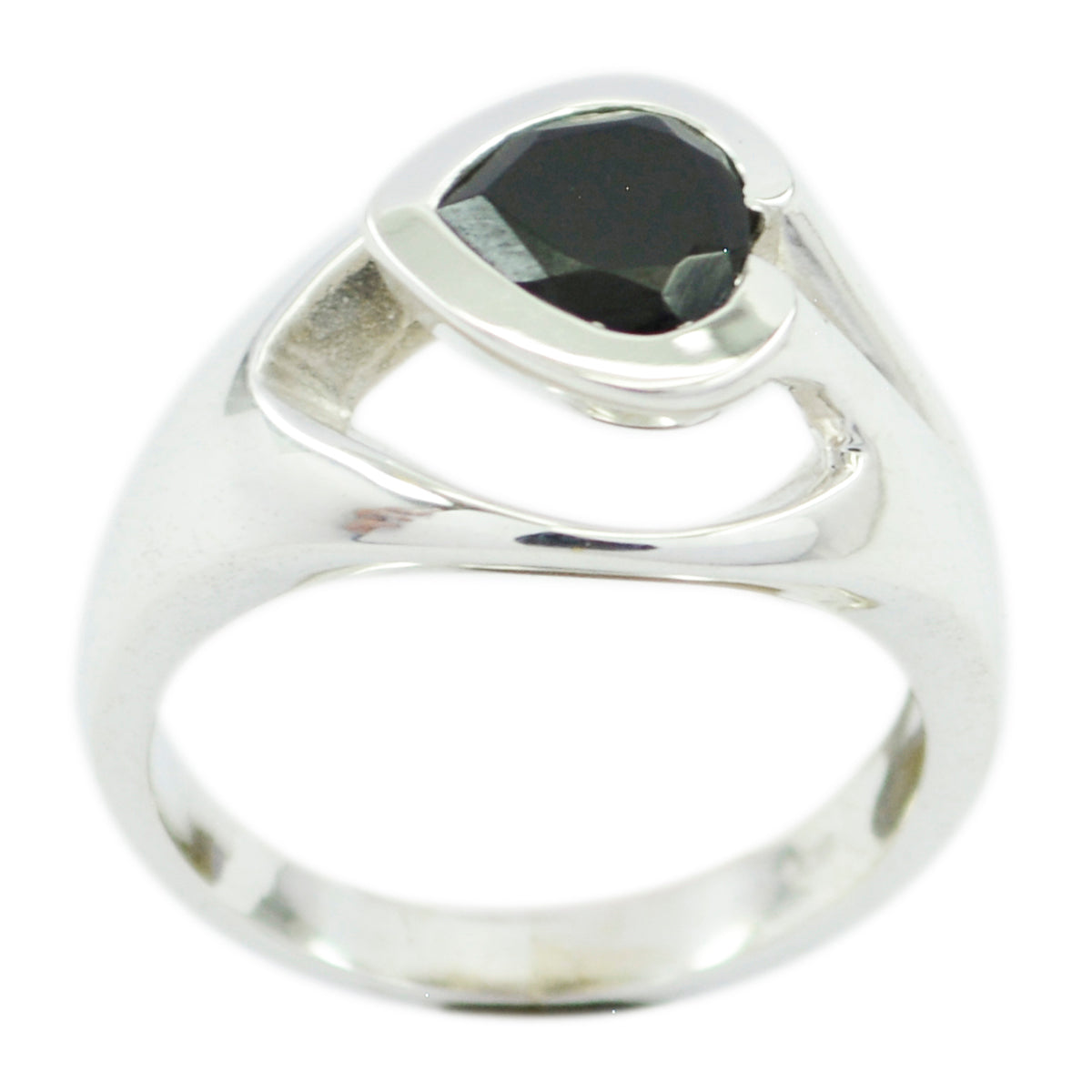 Angel Black Solitaire Ring with Silver Band Black Onyx Black