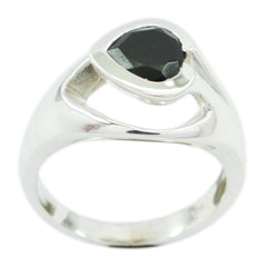 Angel Black Solitaire Ring with Silver Band Black Onyx Black